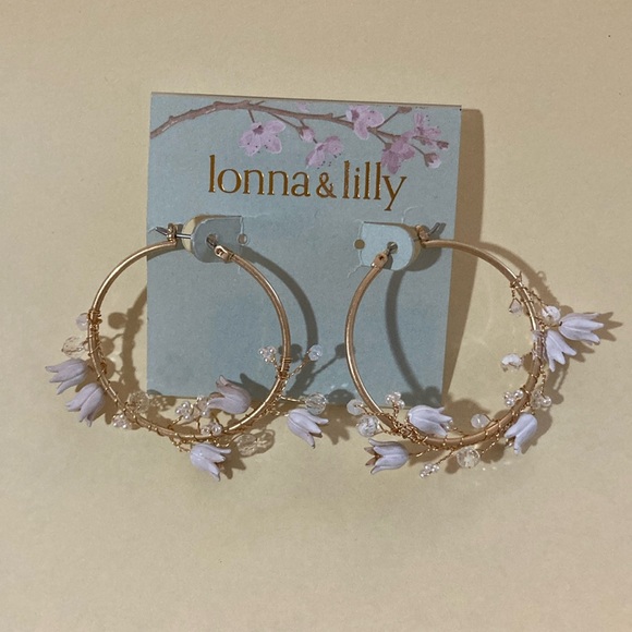 Ionna & Lilly Jewelry - NWT Ionna & Lilly, Gold floral and beaded Hoop Earings